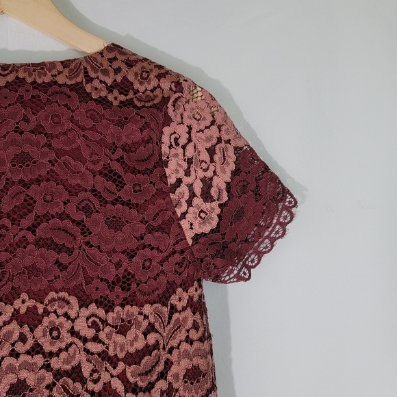 NEW TOBI Andei Burgundy Lace Shift Dress Sz S/P Short Sleeve Line Cocktail Party - Picture 8 of 12